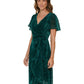 Vestido midi feminino DKNY Burnout Velvet com mangas esvoaçantes, verde, tamanho 14