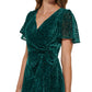 Vestido midi feminino DKNY Burnout Velvet com mangas esvoaçantes, verde, tamanho 6