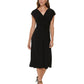 Vestido midi com decote em V franzido feminino DKNY, preto, tamanho 14