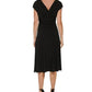 Vestido midi com decote em V franzido feminino DKNY, preto, tamanho 14