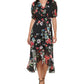 Vestido midi com babados e estampa floral feminino DKNY, preto, tamanho 2