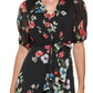 Vestido midi com babados e estampa floral feminino DKNY, preto, tamanho 2