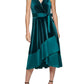 Vestido feminino DKNY com sobrepeliz em técnica mista e decote em V, cinto, verde, tamanho 12