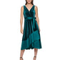 Vestido feminino DKNY com sobrepeliz em técnica mista e decote em V, cinto, verde, tamanho 2