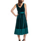 Vestido feminino DKNY com sobrepeliz em técnica mista e decote em V, cinto, verde, tamanho 2