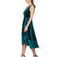 Vestido feminino DKNY com sobrepeliz em técnica mista e decote em V, cinto, verde, tamanho 2