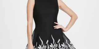 Vestido feminino DKNY Embroide Mesh Fit &amp; Flare, preto, tamanho 16