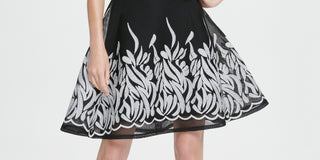 Vestido feminino DKNY Embroide Mesh Fit &amp; Flare, preto, tamanho 16