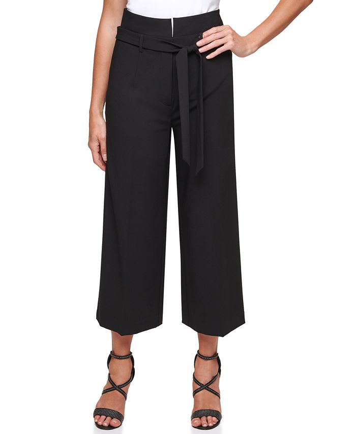 Calça cropped feminina DKNY Wide Leg, preta, tamanho 6, pequena