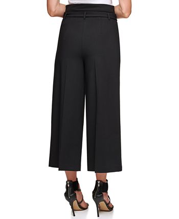 Calça cropped feminina DKNY Wide Leg, preta, tamanho 6, pequena