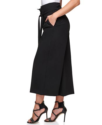 Calça cropped feminina DKNY Wide Leg, preta, tamanho 6, pequena