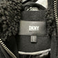 Casaco anorak de lã com capuz feminino DKNY, preto, tamanho grande