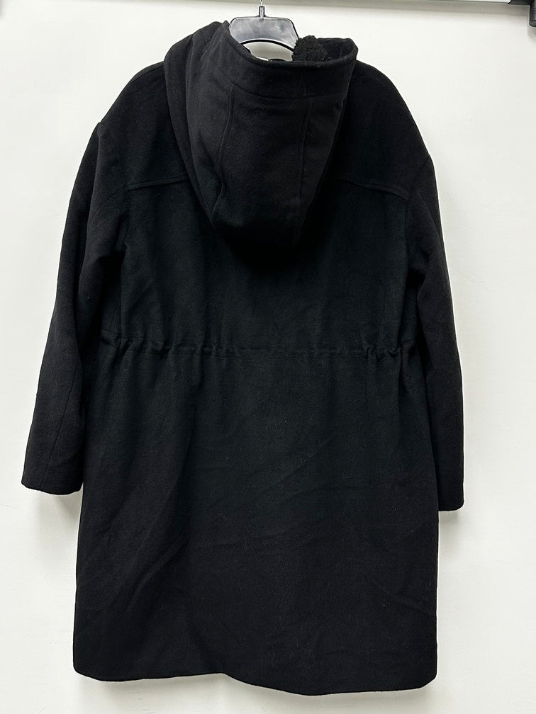 Casaco anorak de lã com capuz feminino DKNY, preto, tamanho grande