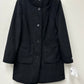 Casaco feminino Dkny com gola alta, botões frontais e cinto, preto, tamanho M