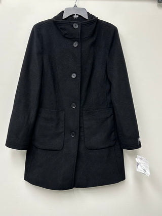Casaco feminino Dkny com gola alta, botões frontais e cinto, preto, tamanho M