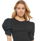 Blusa feminina DKNY com decote redondo e manga bufante contrastante, preta, tamanho GG