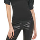 Blusa feminina DKNY com decote redondo e manga bufante contrastante, preta, tamanho GG