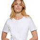 Camiseta feminina DKNY com frente falsa e envolvente, branca, tamanho médio