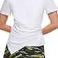 Camiseta feminina DKNY com frente falsa e envolvente, branca, tamanho médio