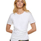 Camiseta feminina DKNY com frente falsa e envolvente, branca, tamanho médio