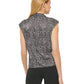 Blusa feminina DKNY com estampa e decote em V, preta, tamanho grande
