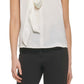 Blusa feminina DKNY com decote em V e gravata, branca, tamanho extragrande