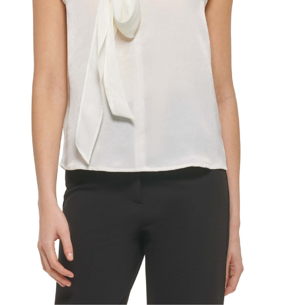 Blusa feminina DKNY com decote em V e gravata, branca, tamanho extragrande