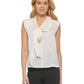 Blusa feminina DKNY com decote em V e gravata, branca, tamanho extragrande