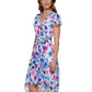 Vestido midi DKNY feminino com zíper, forro transparente, mangas bufantes, decote sobrepeliz, para usar no trabalho, branco, tamanho 14