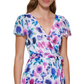 Vestido envelope falso com estampa floral DKNY feminino, azul, tamanho 6