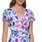 Vestido envelope falso com estampa floral DKNY feminino, azul, tamanho 4