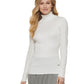 DKNY Feminino Canelado Sólido Manga Longa Gola Alta Branco Tamanho Grande