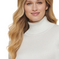 DKNY Feminino Canelado Sólido Manga Longa Gola Alta Branco Tamanho Grande