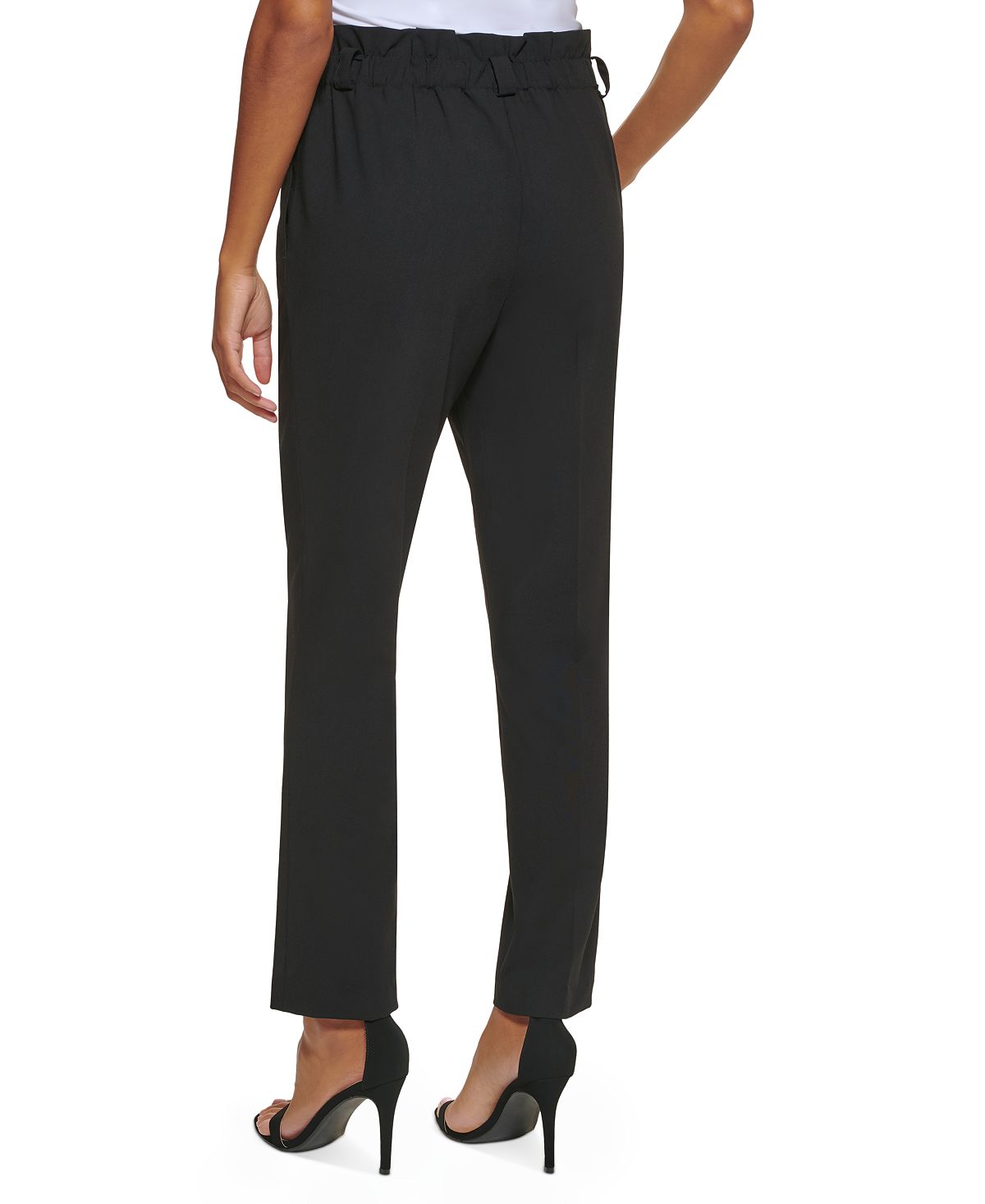 Calça feminina DKNY cintura alta com botões de pressão e cós tipo saco, preta, tamanho 16