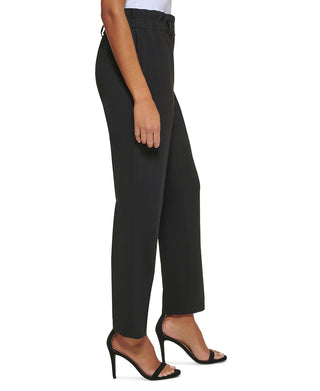 Calça feminina DKNY cintura alta com botões de pressão e cós tipo saco, preta, tamanho 16