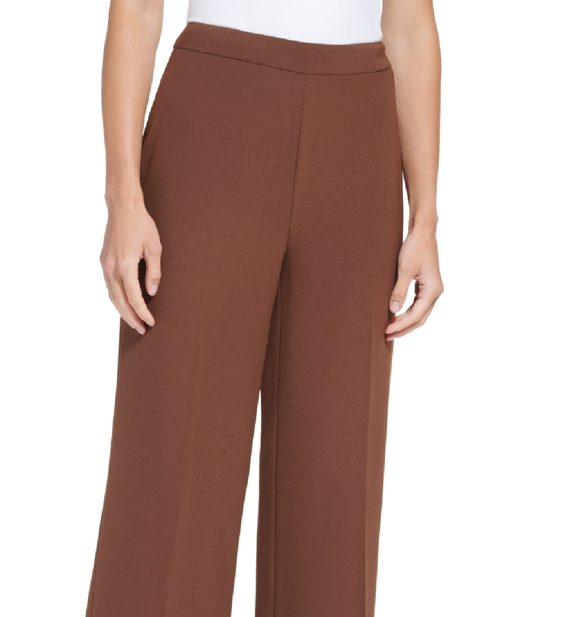 Calça feminina DKNY cintura alta perna larga zíper lateral marrom tamanho 16 petite