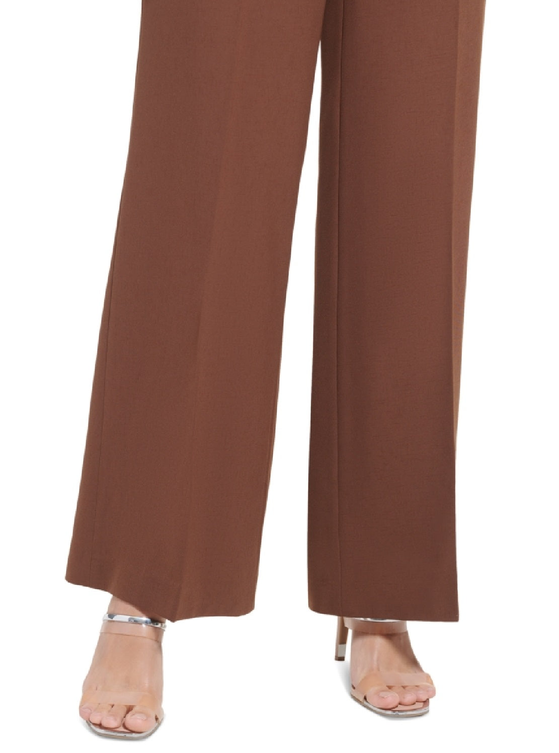 Calça feminina DKNY cintura alta perna larga zíper lateral marrom tamanho 16 petite