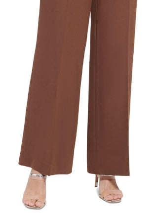 Calça feminina DKNY cintura alta perna larga zíper lateral marrom tamanho 16 petite