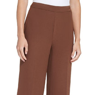Calça feminina DKNY cintura alta perna larga zíper lateral marrom tamanho 14 petite