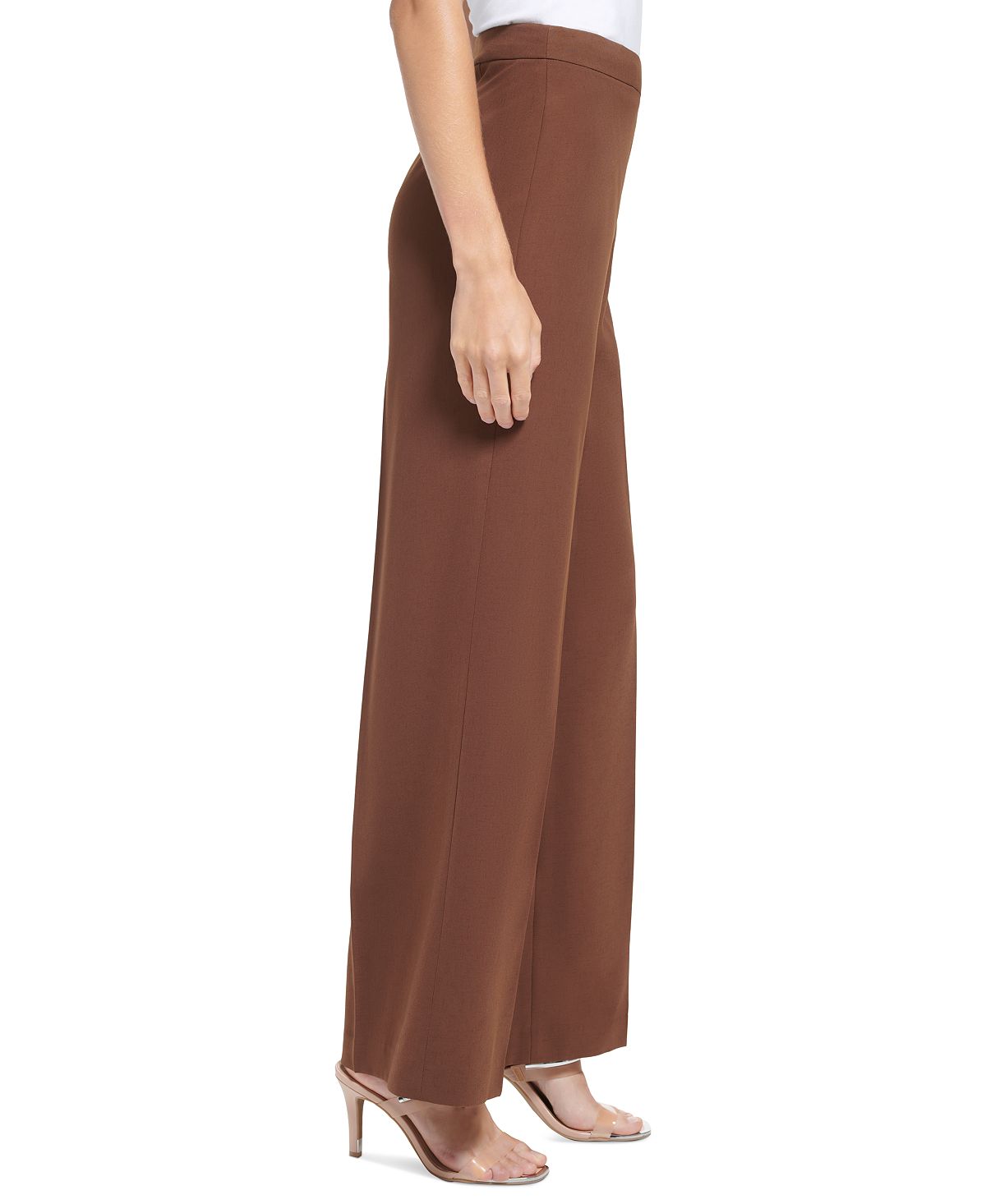 Calça feminina DKNY cintura alta perna larga zíper lateral marrom tamanho 8 petite