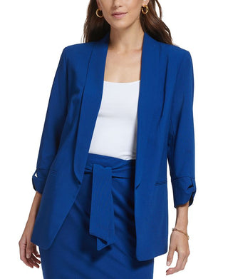 Blazer DKNY Feminino Madison com Manga Aba e Um Botão Azul Tamanho 4 Petite