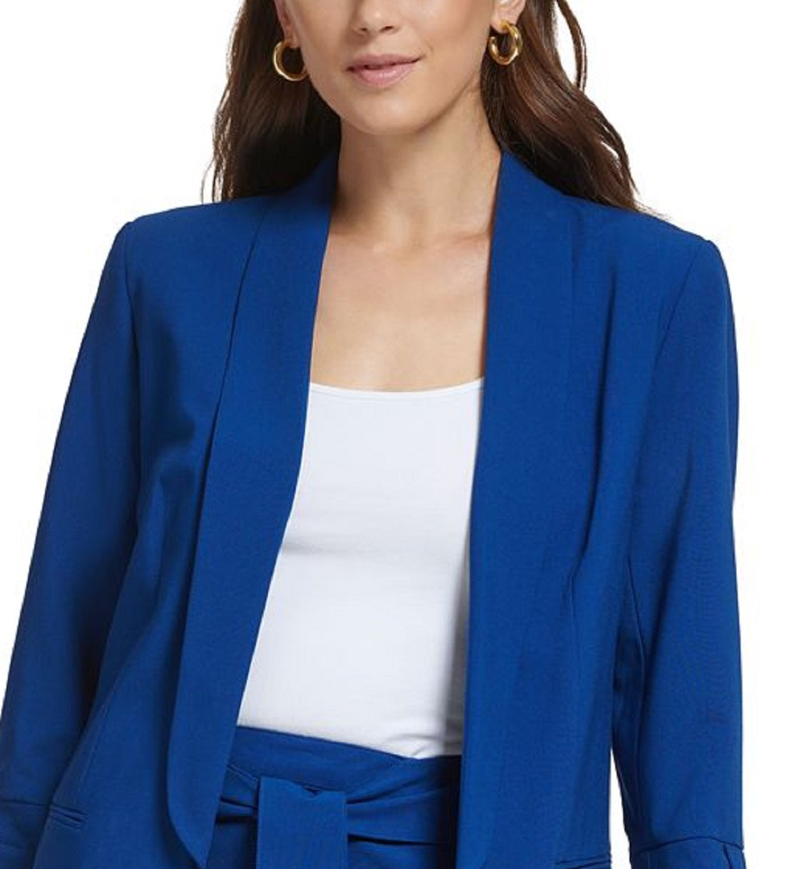 Blazer DKNY Feminino Madison com Manga Aba e Um Botão Azul Tamanho 4 Petite