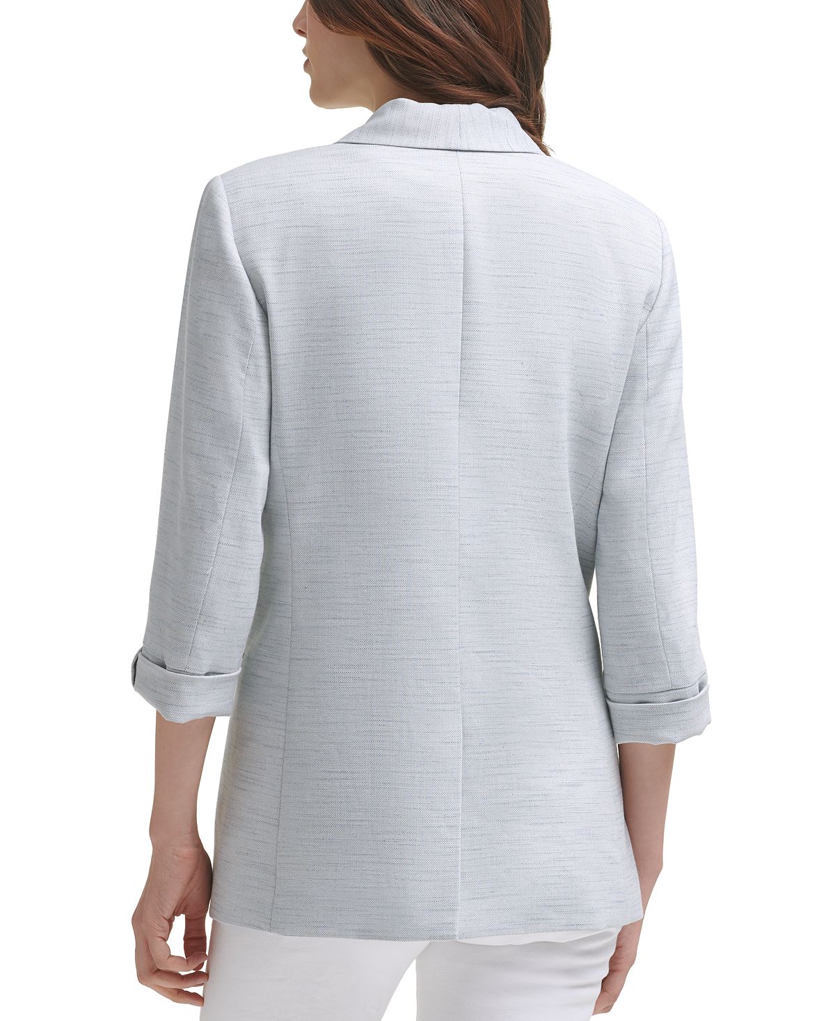 Blazer feminino DKNY com gola xale e manga 3/4, azul, tamanho 6, pequeno