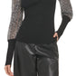 Suéter feminino DKNY de manga comprida com estampa mista, preto, tamanho pequeno