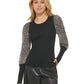 Suéter feminino DKNY de manga comprida com estampa mista, preto, tamanho pequeno