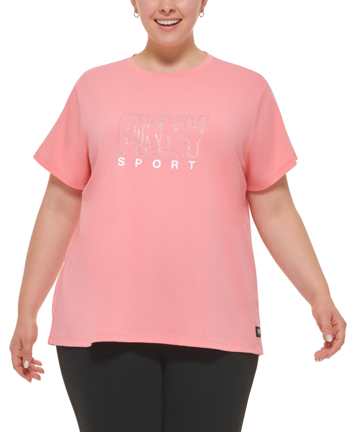 Camiseta feminina DKNY de algodão com logotipo embelezado, rosa, tamanho 3X