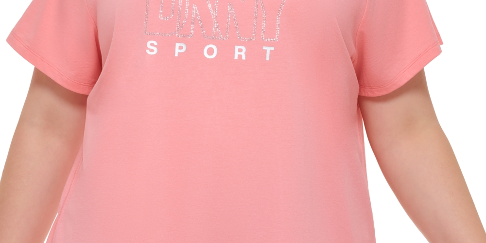 Camiseta feminina DKNY de algodão com logotipo embelezado, rosa, tamanho 3X