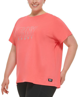 DKNY Women's Cotton Embellished Logo T Shirt Red Size 1X