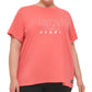 Camiseta feminina DKNY de algodão com logotipo embelezado, vermelha, tamanho 1X