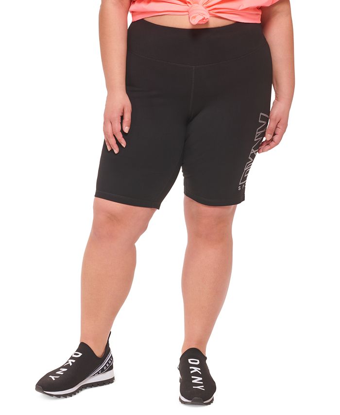 Shorts de ciclismo feminino DKNY com logotipo embelezado, preto, tamanho 3X